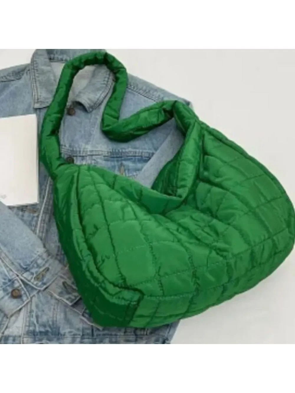 Quilted hobo Green bag with quilted details large capacity shoulder bags
